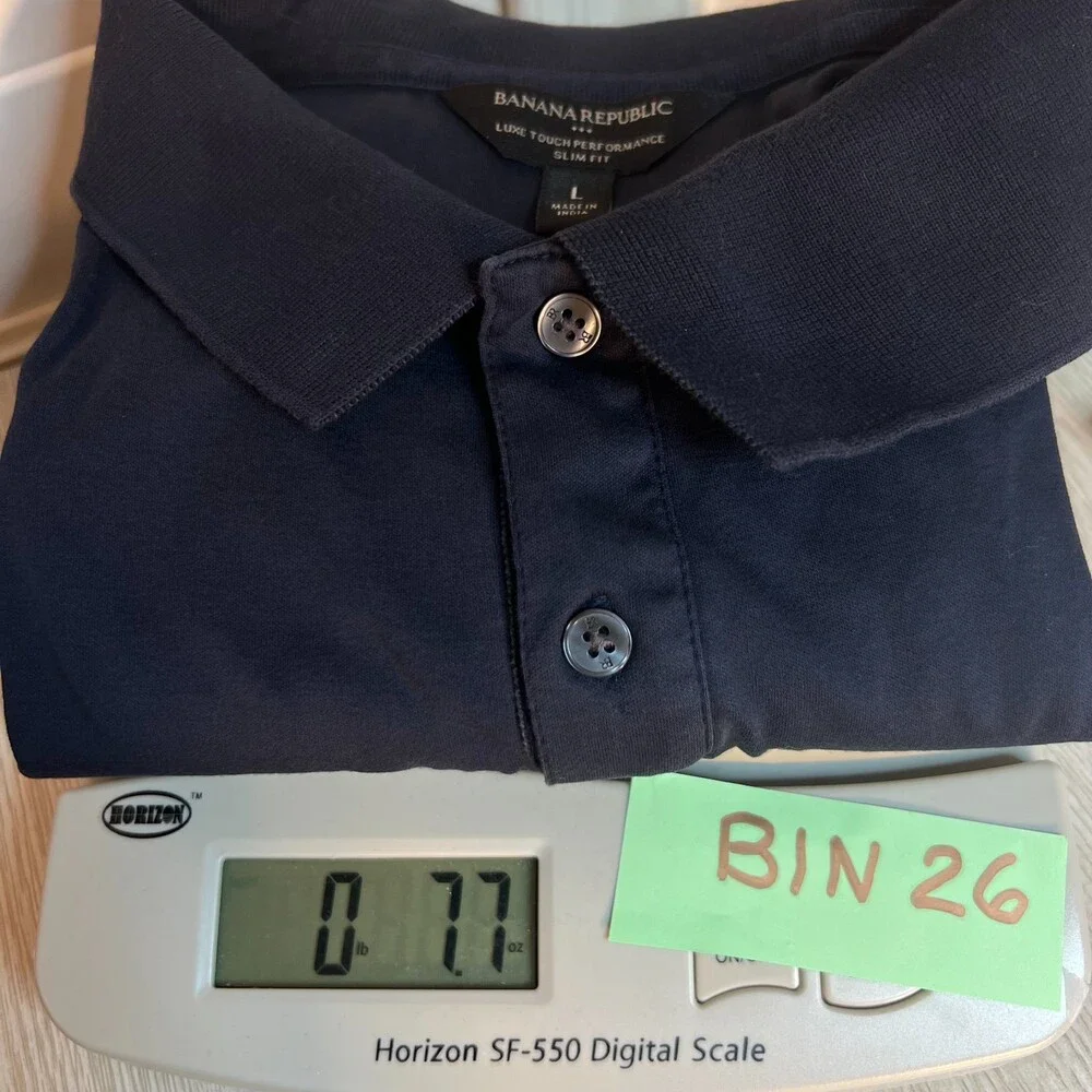 Banana Republic - Polo Shirt Men's L Navy Blue Short Sleeve 2 Button Collar